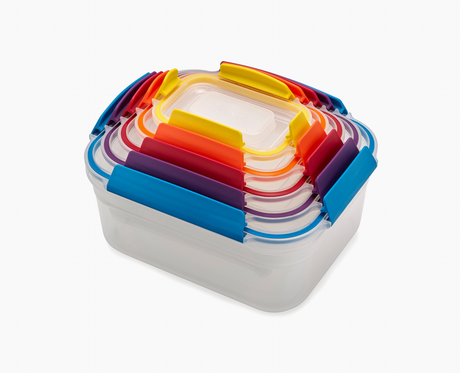 Joseph Joseph Nest Lock 5-piece multicolour container set with lids on.