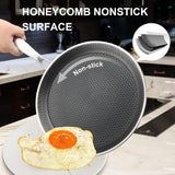 Uakeen 28cm Non-Stick Frying Pan Stainless Steel Flat Skillet with Honeycomb Coating Induction Compatible Chapati, Pizza & Omelette Pan