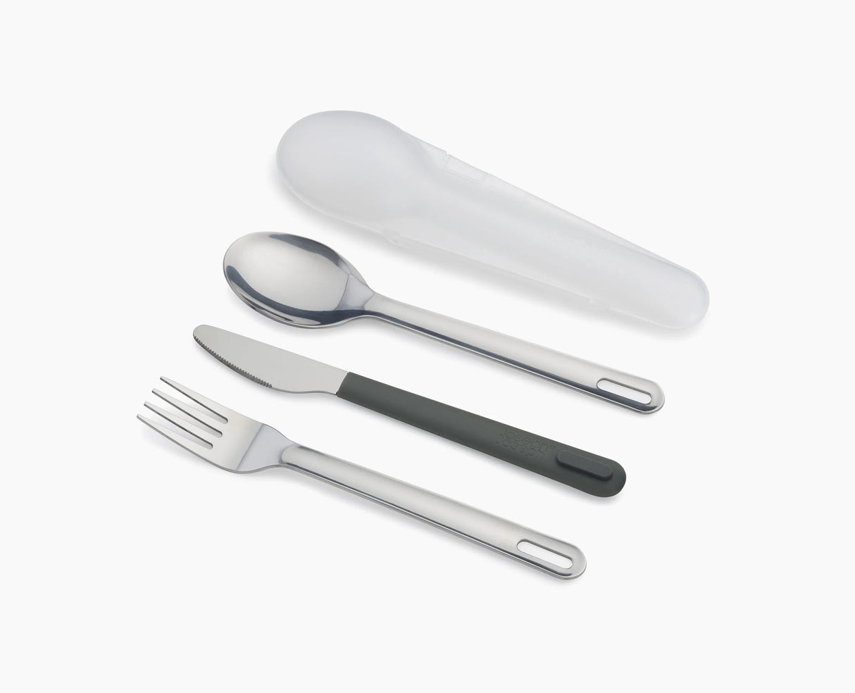 The cutlery packed inside the rigid storage case.
