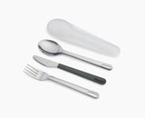 The cutlery packed inside the rigid storage case.