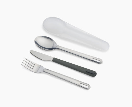 The cutlery packed inside the rigid storage case.