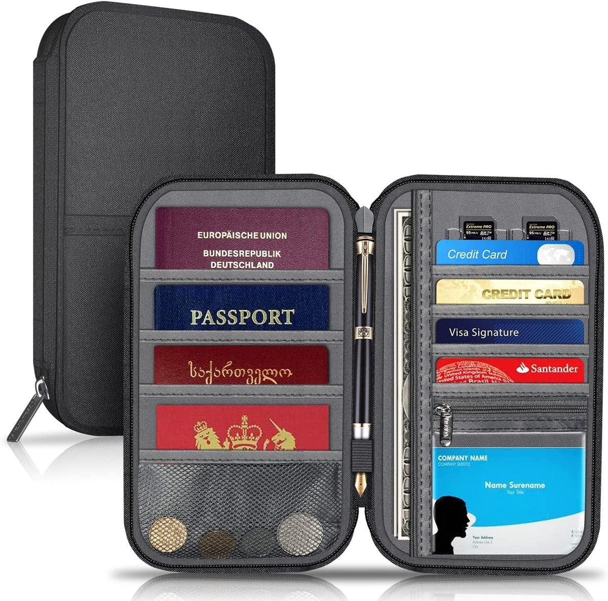 Travel Set: 8 Piece Packing Cubes, Digital Luggage Scale, Family Travel Wallet and Folding Umbrella