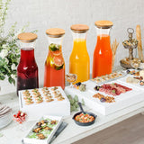 Glass Carafe Pitchers, Beverage Dispensers with Bamboo Lids and Tags, Clear Jugs For Mimosa Bar, Wine, Iced Tea, Lemonade, Milk and Juice, 1000ml, Set of 4