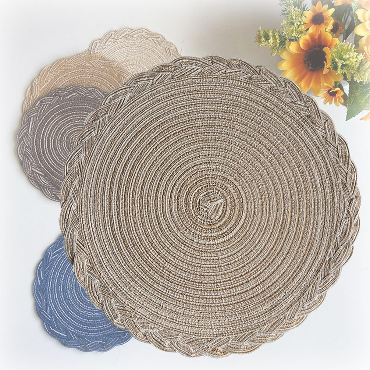6 Pcs Round Braided Table Mats 38cm Heat Resistant Dining Mats for Hot Dishes