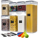 Pantry Container Set: 7 Pack Airtight Containers, Shelf Liner and Pantry Labels