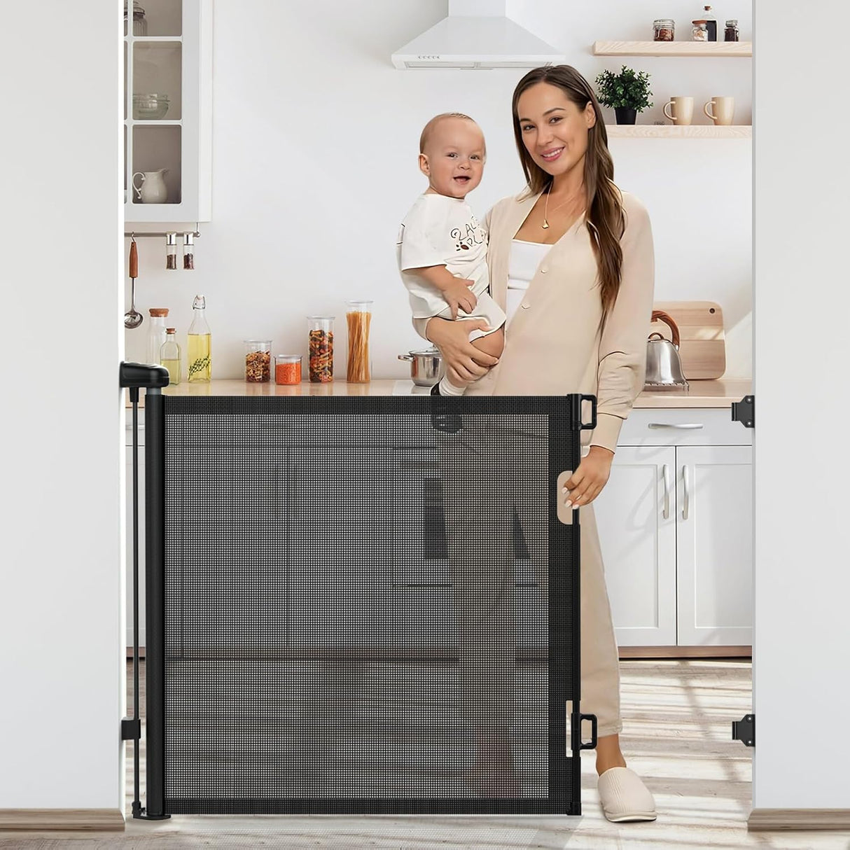 Retractable Baby Gate – 71” Extra Wide Mesh Safety Gate Doorways Stairs for Babies & Pets Stairs Gate