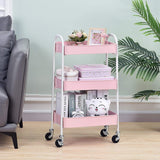 3 Tier Fully Metallic Movable Trolley Storage Rack with Wheels for Kitchen Bathroom Office