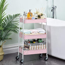 3 Tier Fully Metallic Movable Trolley Storage Rack with Wheels for Kitchen Bathroom Office