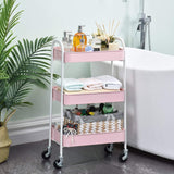 3 Tier Fully Metallic Movable Trolley Storage Rack with Wheels for Kitchen Bathroom Office