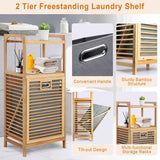 Tilt Out Laundry Hamper, Bamboo Laundry Hamper with Storage Shelves, Laundry Hamper Cabinet Tilt Out Basket with Removable Liner Bag