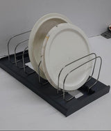 Plate, Lid & Utensil Rack Organiser, Cookware Organiser & Dish Rack with Stainless Steel Dividers
