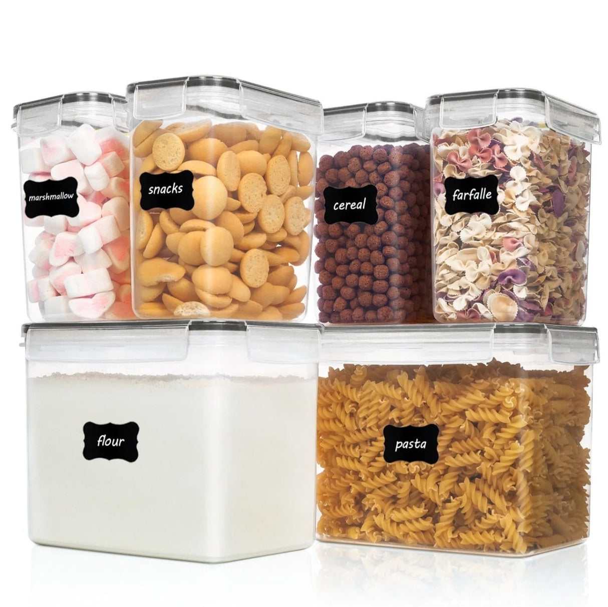 6pc Airtight Food Storage Container Set – 4 x 1.6L + 2 x 3.6L Stackable Pantry Containers with Chalkboard Labels Kenya