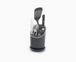 Joseph Joseph Dock cutlery drainer in grey, empty and seen from the front.