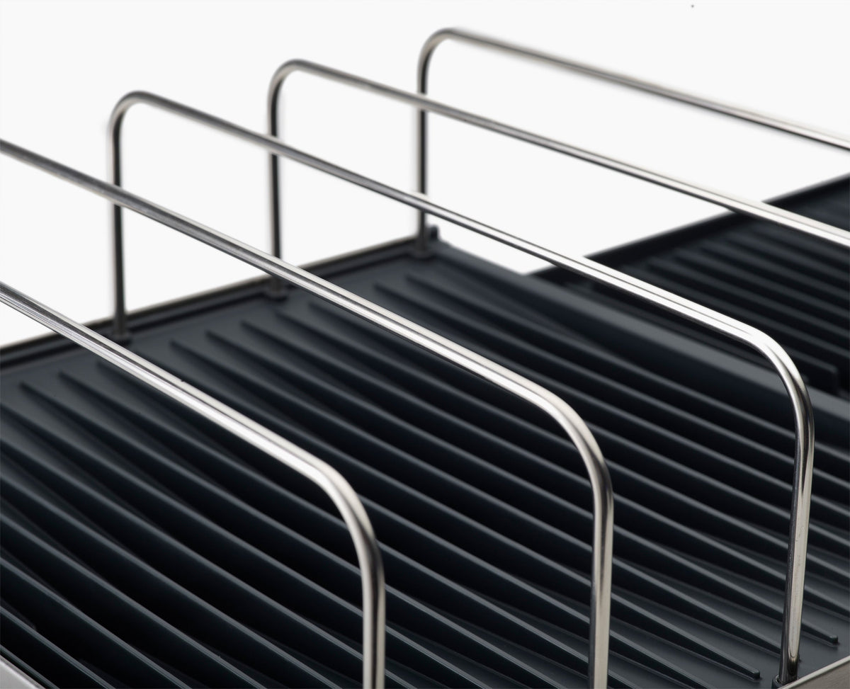 Joseph Joseph Extend Max stainless steel expandable dish rack rails holding a chopping board, Homelux Kenya