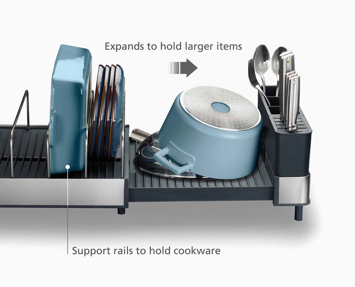 Joseph Joseph Extend Max stainless steel expandable dish rack product information graphic, Homelux Kenya