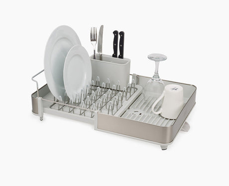 Joseph Joseph Extend Steel expandable dish rack in stone and stainless steel, sold in Kenya by Homelux Kenya
