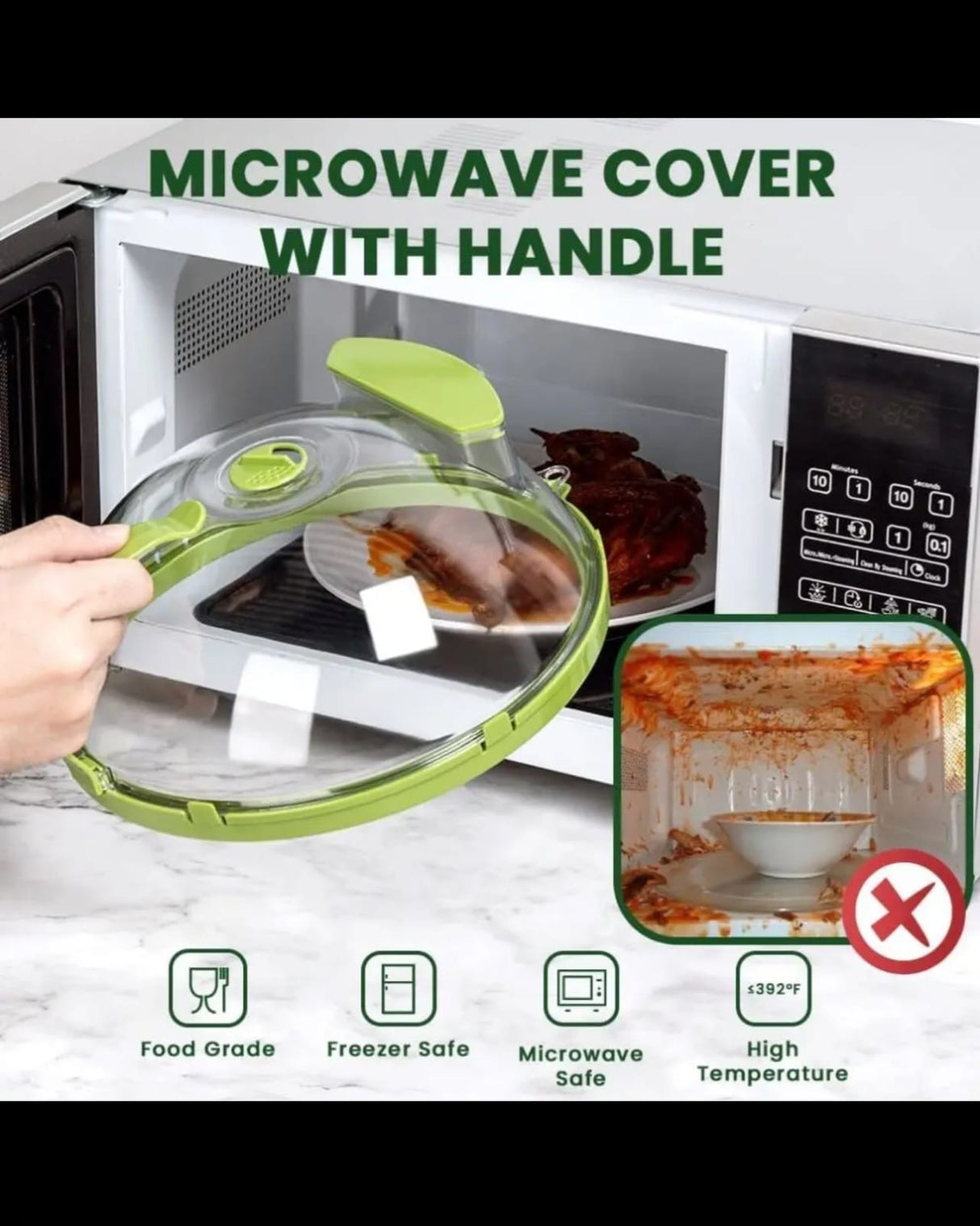 Microwave Splatter Cover 26cm with Steam Vent & Carry Handle – Clear Vented Food Plate Cover Kenya