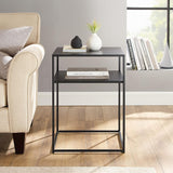 Storage table, black, white, modern saving furniture, phone desk, accent, bedside table for bedroom, 2-tier metal there-tables for lounge corner