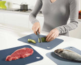 The three mats fanned out to show the colour coding for different foods.