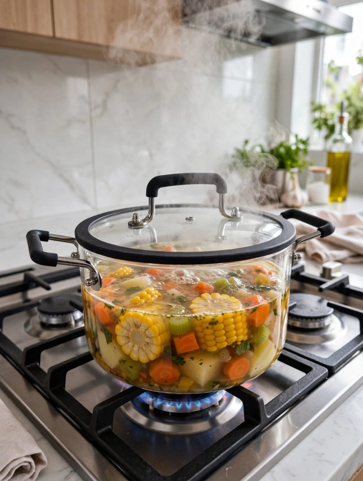 Borosilicate Glass Cook and Serve Soup Pot Set of 4 Kenya | Transparent Glass Pots with Silicone Lids and Handles, 2.5L, 3.5L, 4.5L and 5.5L, Gas Stove Safe