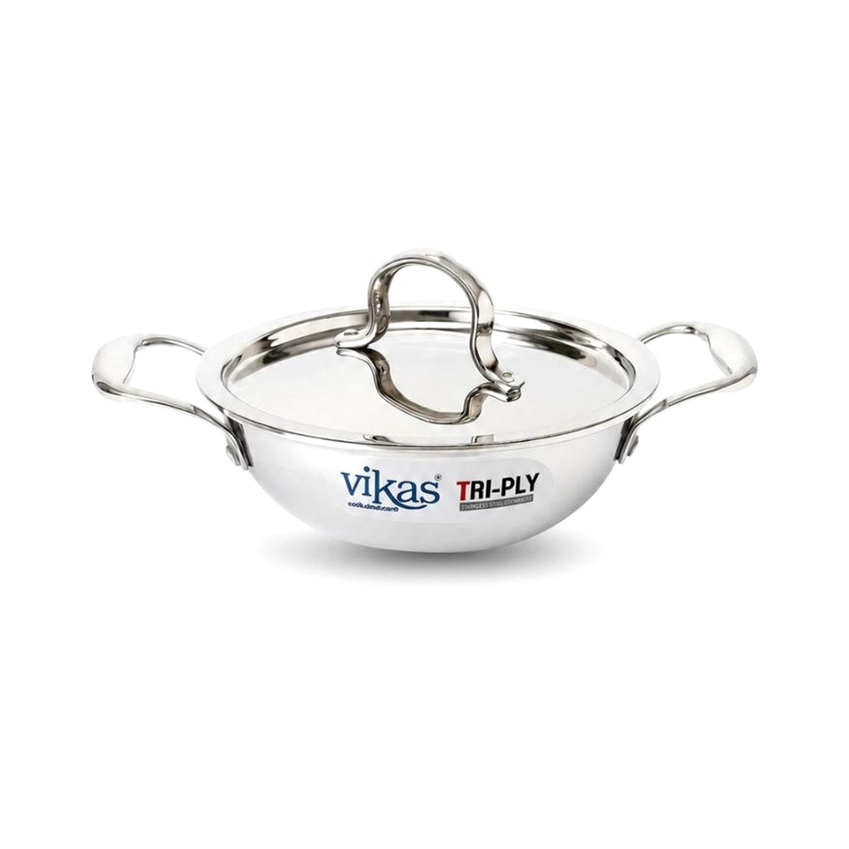 Vikas Tri-Ply Stainless Steel Deep Wok Pan with Lid 18cm - Homelux Kenya