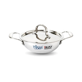 Vikas Tri-Ply Stainless Steel Deep Wok Pan with Lid 18cm - Homelux Kenya