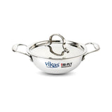 Vikas Tri-Ply Stainless Steel Deep Wok Pan with Lid 20cm - Homelux Kenya
