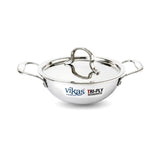 Vikas Tri-Ply Stainless Steel Deep Wok Pan with Lid 24cm - Homelux Kenya