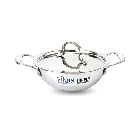 Vikas Tri-Ply Stainless Steel Deep Wok Pan with Lid 24cm - Homelux Kenya