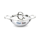 Vikas Tri-Ply Stainless Steel Deep Wok Pan with Lid 26cm - Homelux Kenya