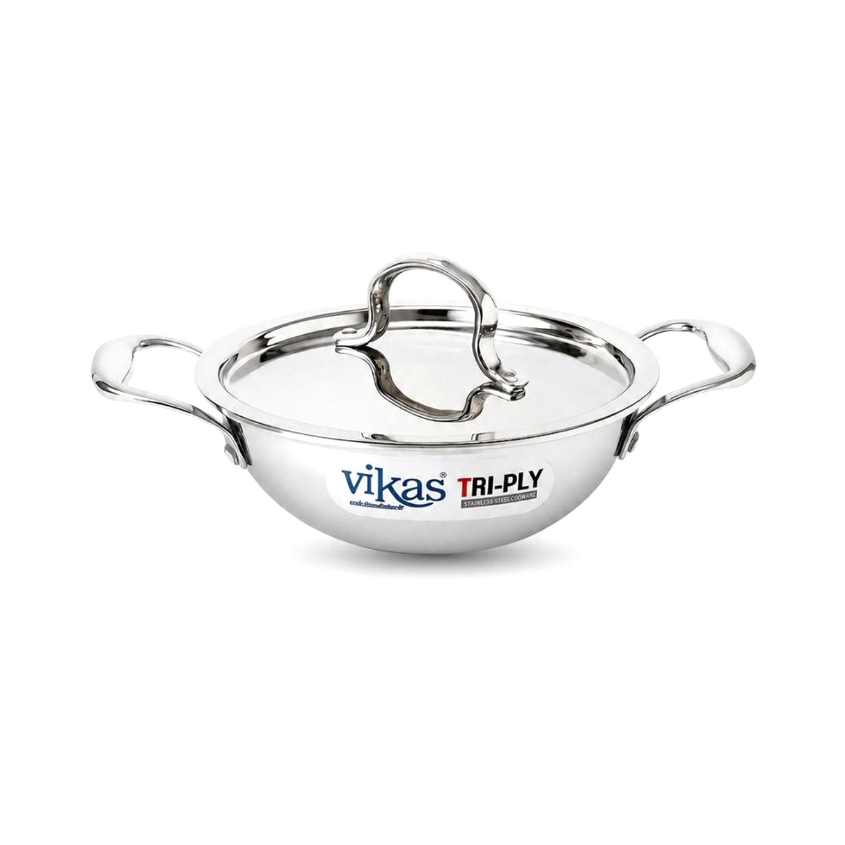 Vikas Tri-Ply Stainless Steel Deep Wok Pan with Lid 28cm - Homelux Kenya