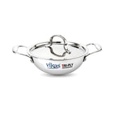 Vikas Tri-Ply Stainless Steel Deep Wok Pan with Lid 28cm - Homelux Kenya