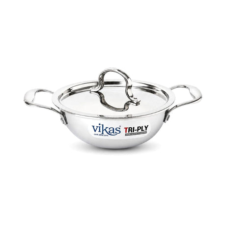 Vikas Tri-Ply Stainless Steel Deep Wok Pan with Lid 30cm - Homelux Kenya