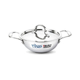 Vikas Tri-Ply Stainless Steel Deep Wok Pan with Lid 32cm - Homelux Kenya