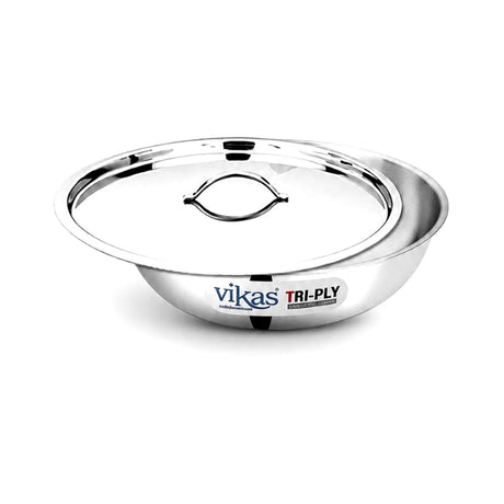 Vikas Tri-Ply Stainless Steel Shallow Wok Pan 18cm - Homelux Kenya