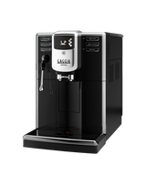 Gaggia Anima Barista Plus bean to cup coffee machine with professional steam wand, front view on a plain background