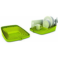 Further product view of the 43.7cm Joseph Joseph Arena self-draining dish rack in green.