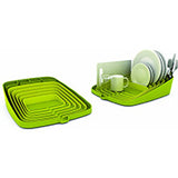 Further product view of the 43.7cm Joseph Joseph Arena self-draining dish rack in green.