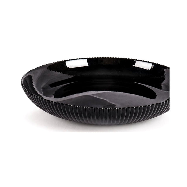 Divine Touch Black Ribbed Opal Glass Deep Soup Plate 8.5 inch, Set of 6
