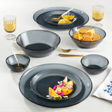 Borosil Aura 27 piece glass dinner set, shown in the grey colourway, sold in Kenya by Homelux Kenya