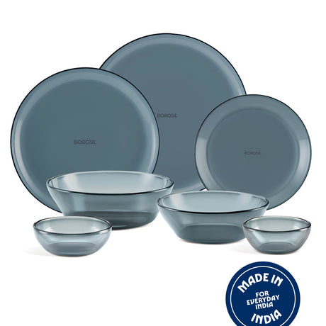 Borosil Aura glass full plate and quarter plate, grey colourway