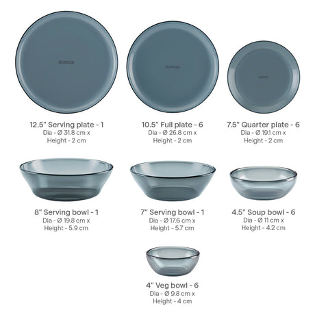 Borosil Aura glass serving bowls and soup bowls, grey colourway