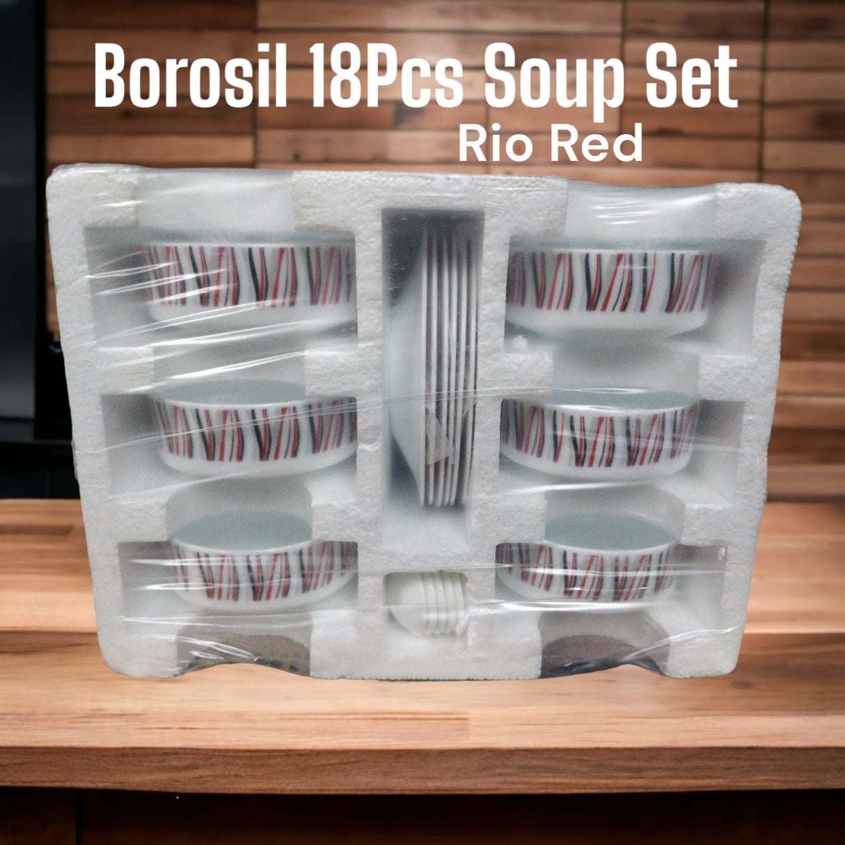 Borosil 18Pcs Soup Set  Deco Rio Red