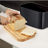 Further view of the Joseph Joseph melamine bread bin in black.