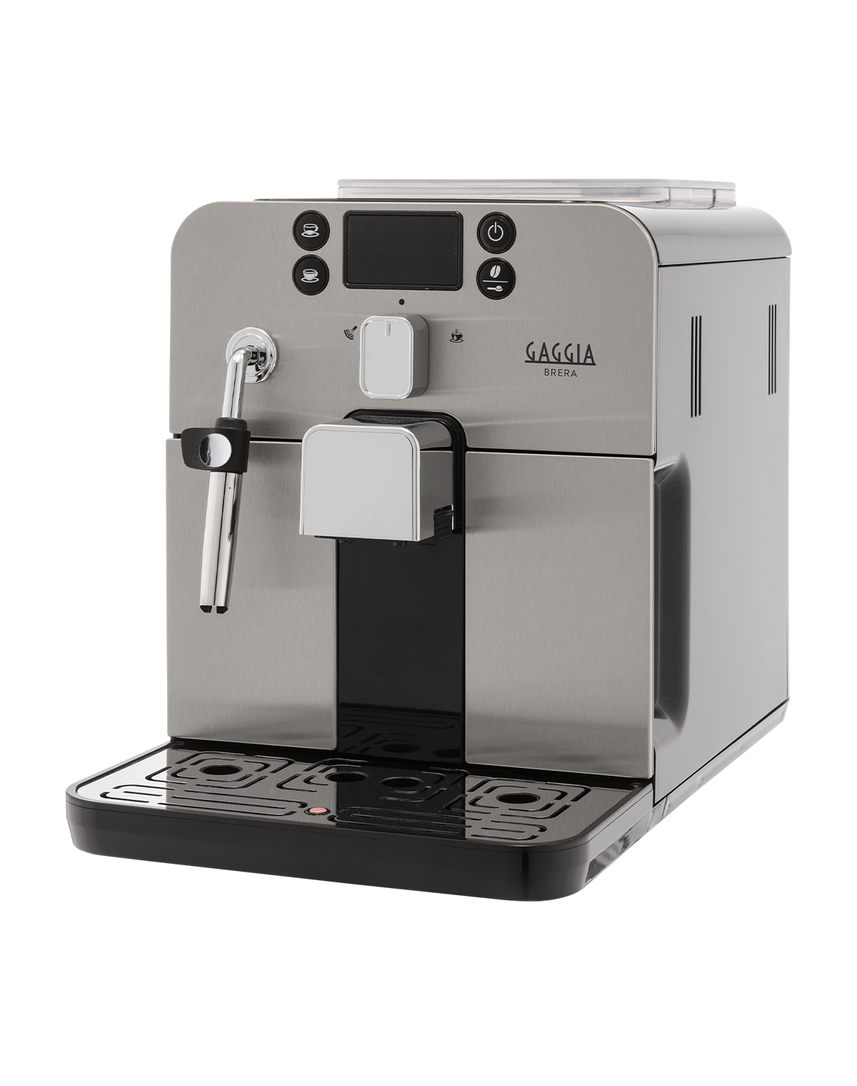 Gaggia Brera Black compact bean to cup coffee machine, front view on a plain background