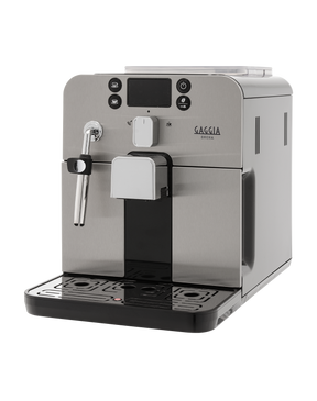 Gaggia Brera Black compact bean to cup coffee machine, front view on a plain background