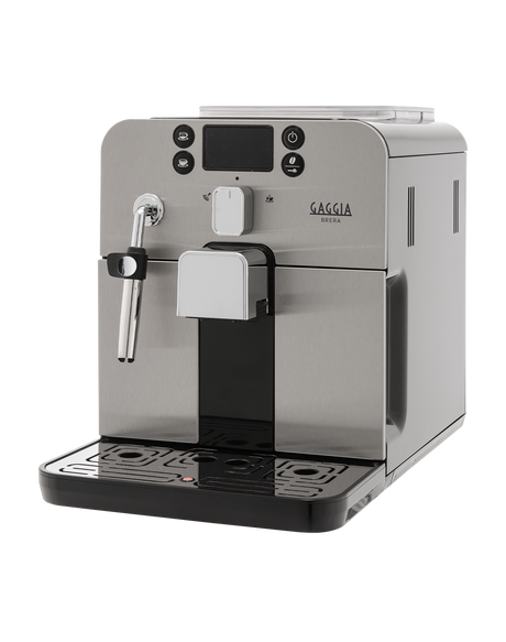Gaggia Brera Black compact bean to cup coffee machine, front view on a plain background