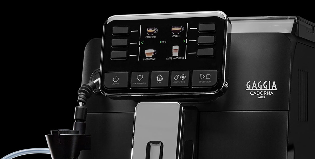 Gaggia Cadorna Milk CAPPinCUP glass milk carafe frothing milk into a cup
