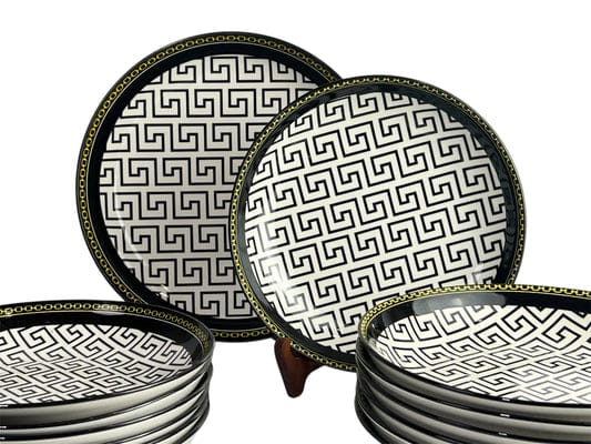 Ceramic Channel Black Round  Dinner Set 24pc