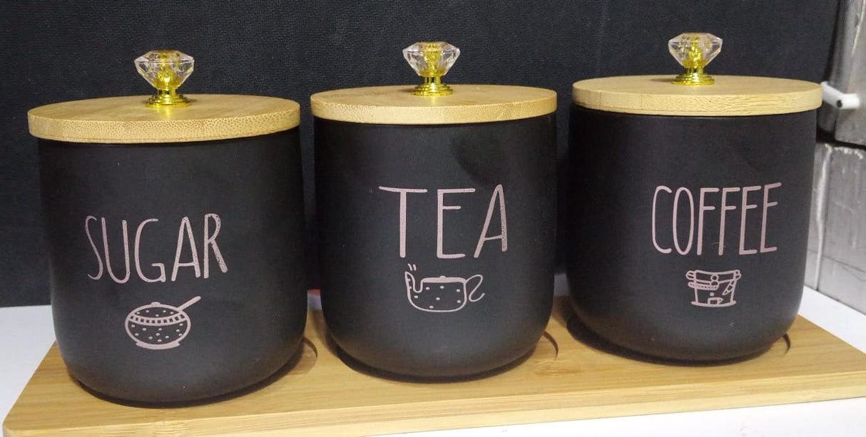 Ceramic black 3pc candy jar/tea/sugar/coffee